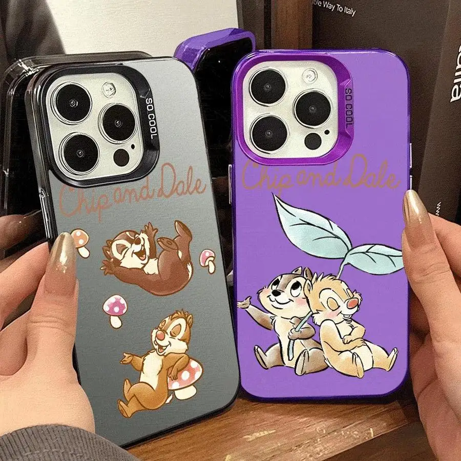 Colored Silver Case for Apple iPhone 11 13 15 Pro Max 12 14  XR X XS Shockproof Protective Phone Cover Disney Chip And Dale Cute