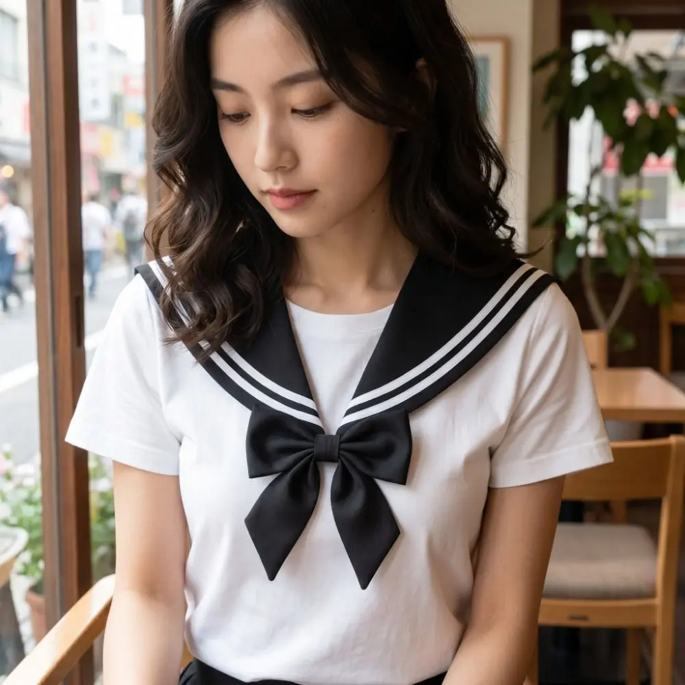 Simple Cape Striped Sailor Fake Collar White Black Collar Shawl with Bowknot Cutouts Cloak Blouse False Collars Female