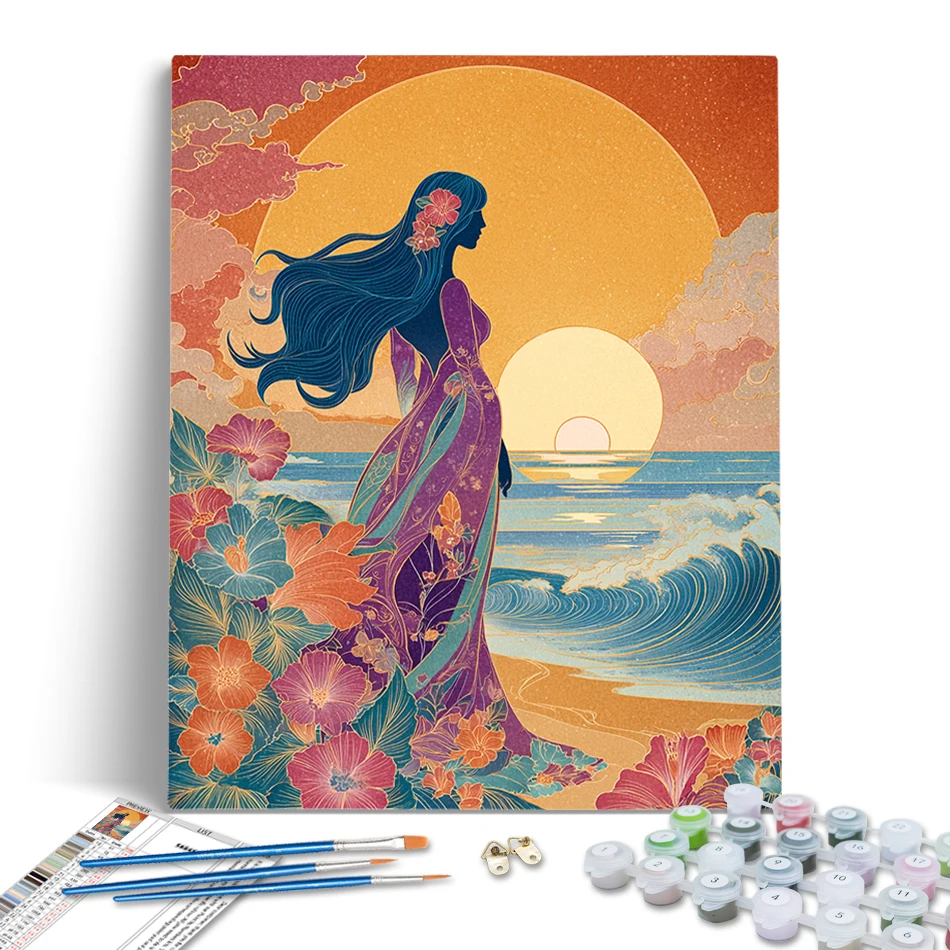 

RUOPOTY Diy Oil Painting By Numbers Sunset Abstract Flower Girl On Canvas Acrylic Paints Handmade Art Paint Kit Home Decor Items