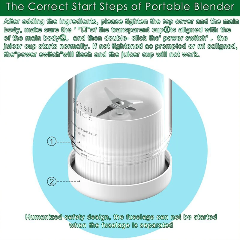 خلاط عصارة منزلي محمول بتصميم حديث خلاط فواكه منزلي-ستة شفرات في كوب عصارة USB ثلاثي الأبعاد 350 مللي
