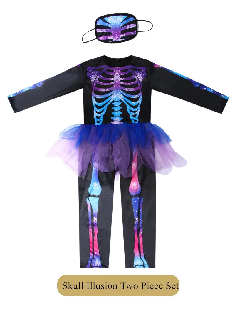 Costume de batterie de vampire de zombie effrayant pour enfants, modules de fille et garçon, robe de cosplay de fête d'Halloween, costume de mascarade de Tim Nette, squelette fantôme