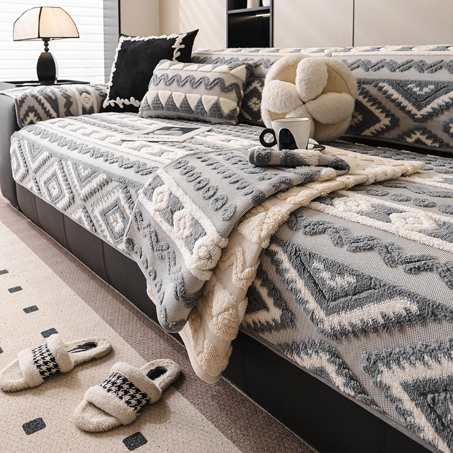 1pc Bohemian Style Sofa Mat, Non-slip Design, One-piece Installation, Easy to Set Up, Machine Washable,