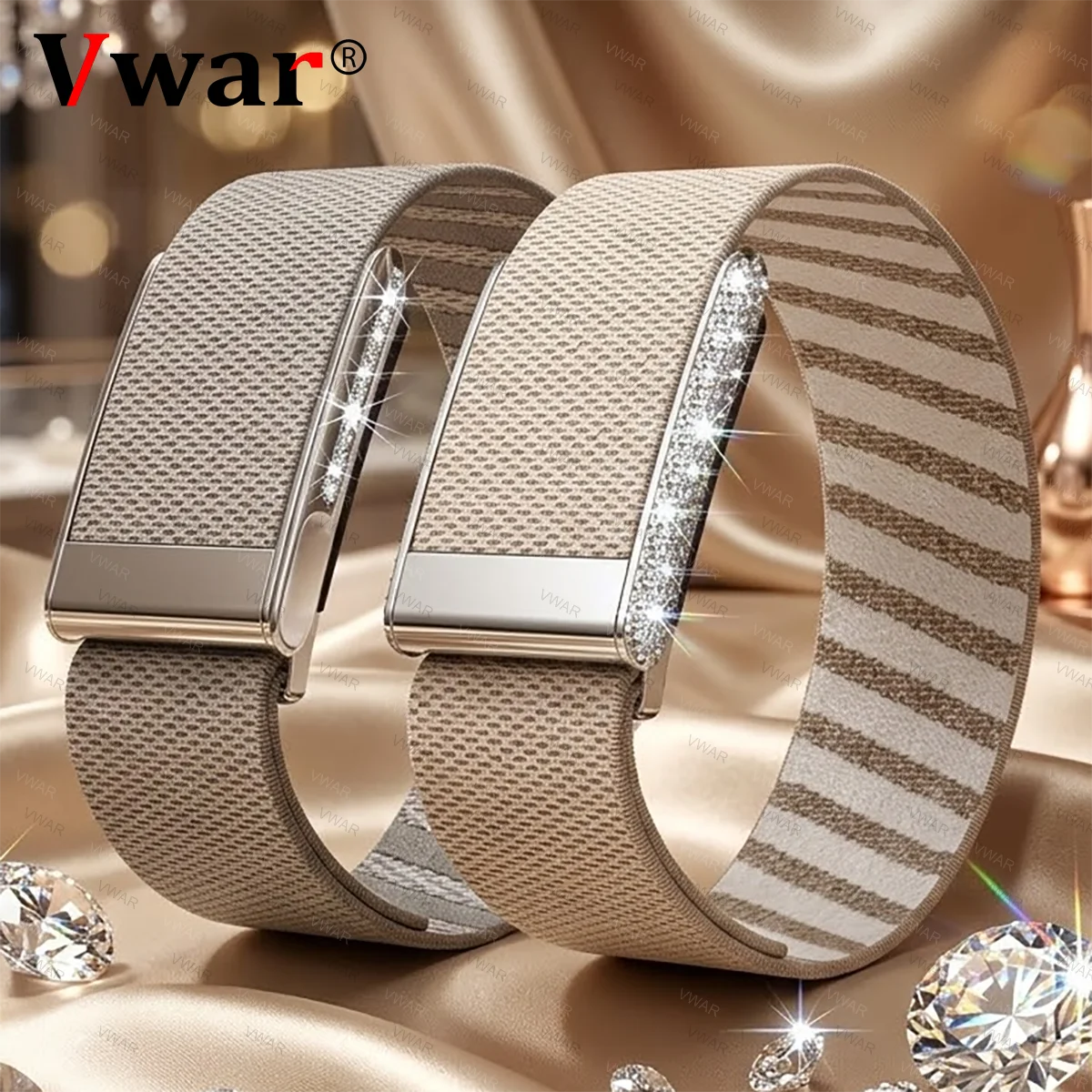 Diamant-Armband für Whoop 5.0/MG Band Glitzerndes Nylon-Armband mit Metallrahmen für Whoop ONE Peak und Life für Damen