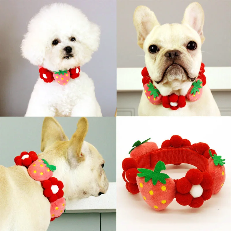 Dog Fruit Decorative Collar Pet Cat Strawberry Flower Collar Puppy Kitten Retriever Collar Cute Medium Large Dog Pet Accessories