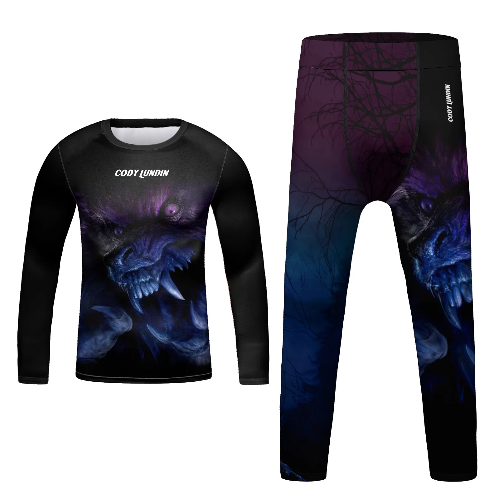 Cody Lundin Jiu Jitsu Gi Clothes Long Sleeve Bjj Rashguard Kid Sportswear Compression Training MMA Spats Pant Children Boys Set