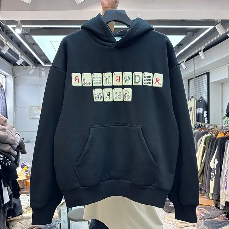 24ss New Heavy Street Casual Hoodie Men Women Comfortable Fashion High Quality Mahjong Print Hooded Sweatshirt