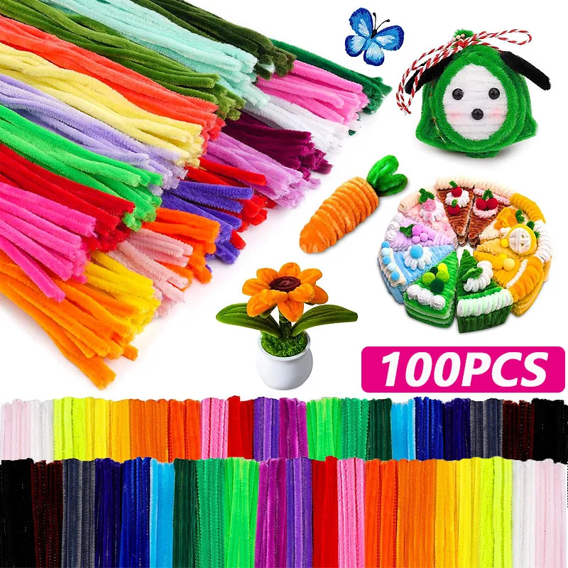 

100Pcs Colors Chenille Stem Twisted Rod Iron Wire DIY Handcraft Craft Wool Root Fluffy Bar Twisting Decor Pipe Cleaner Plush