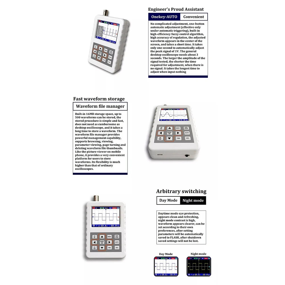

A03V DSO PRO ADS2050H Handheld Digital Portable Storage Oscilloscope Kit with 5MHz Bandwidth 20MS/S Sampling Rate(B)