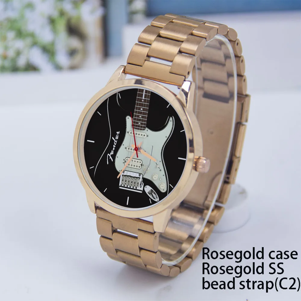 Guitar Bass Pattern Universal for Men Women Souvenir Composer Rose Gold Man Watch Silver Watches Black Bracelet Gift Clock