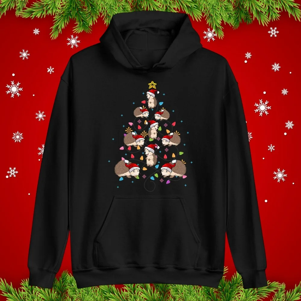 

Funny Hedgehog Christmas Women Hoodies Cute Animal Lover 2025 Xmas Sweatshirt Autumn Winter Long Sleeve Warm Women Hoodies