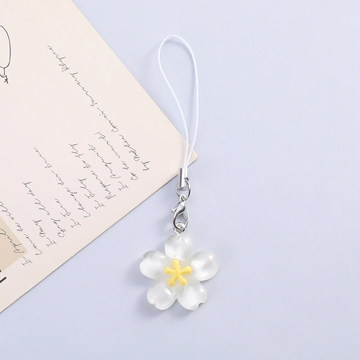 6Pcs Jelly Resin Cherry Blossom Keychain Pendant Cute Bag and Phone Chain Accessory