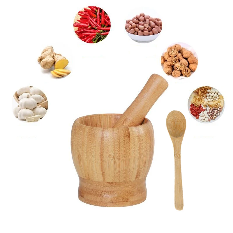 Manual Grinder Pressing Garlic Mashed Garlic Mashing Pot Multifuction Mashing Medicine Pot Jujube Pounding Garlic Wood Mortar