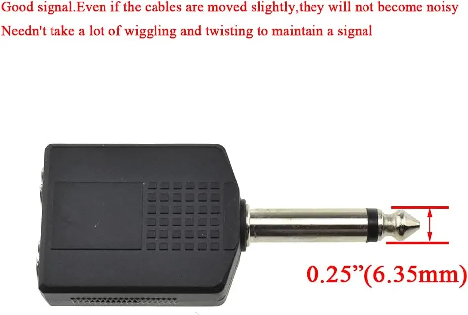 2PCS 6.35 M-2x6.35 F-TRS Stereo Plug Interconnect Audio Male 6.35mm 1/4 inch Two Females Adapter Splitter Not Wobble for Guitar