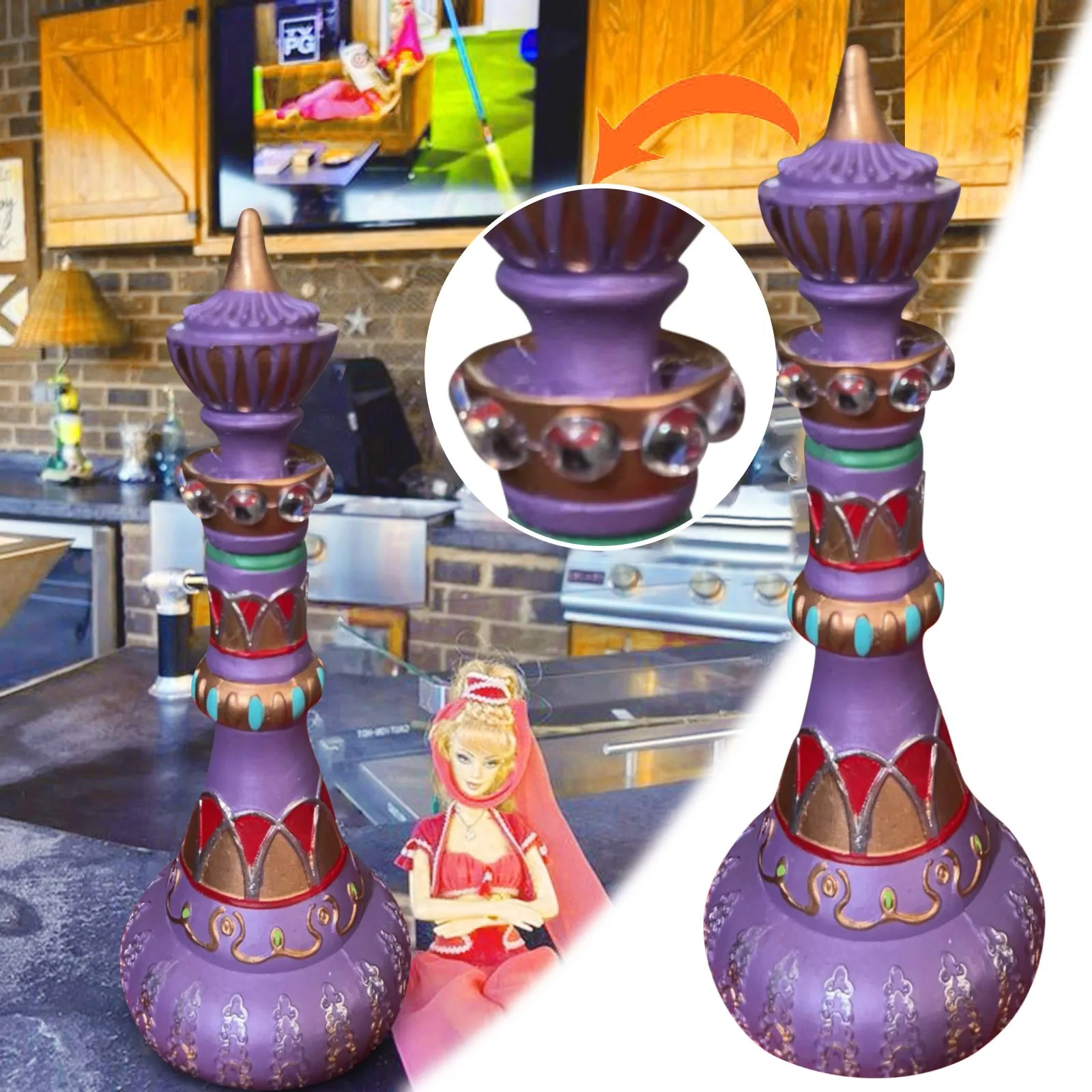 1 Pc Pretty Bottle Decor, Dream Of Jeannie Bottle From Della Second Season Mirrored Purple Bottle! Pagoda Spirit Bottle Decor