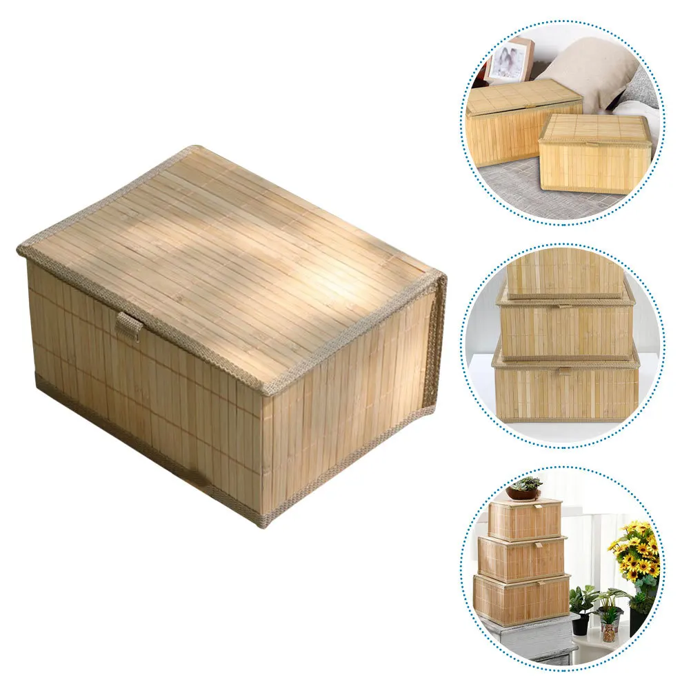 

Bamboo Storage Baskets Lidded Large Capacity Desktop Organizer Bin Wear Resistant Home Household Sundries Holder Tidy