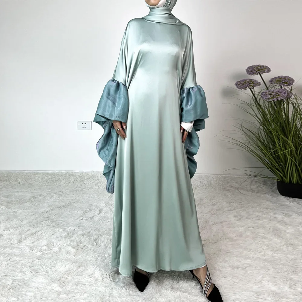 Ramadan Abito in raso Eid Abaya musulmano per le donne Marocco Arabo Abito lungo Abiti da festa Jalabiya Caftano Islam Abaya Abiti Largos