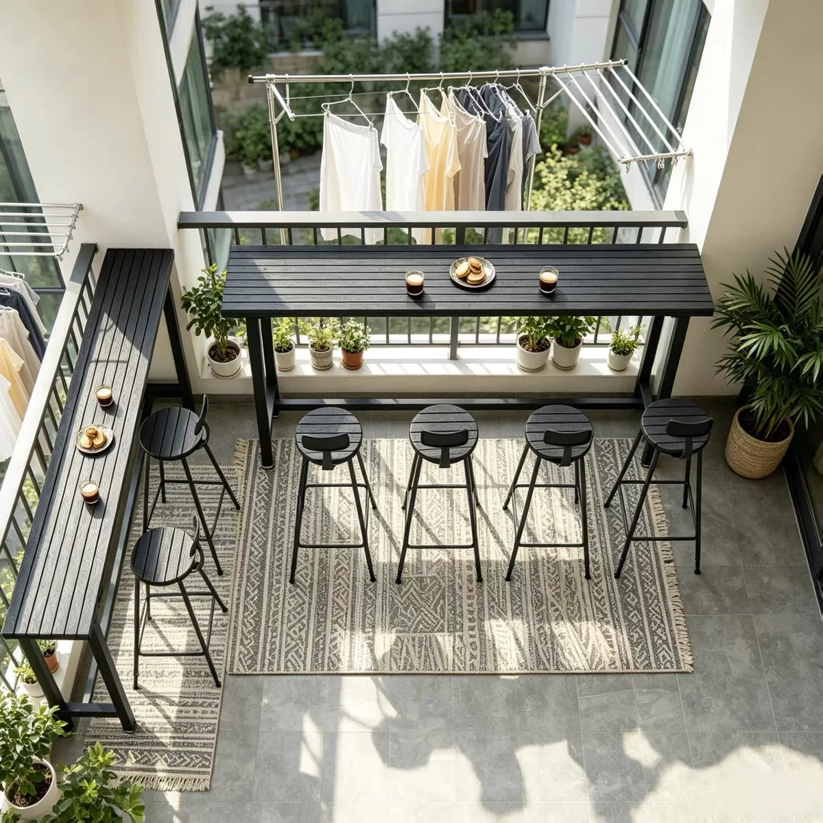 Outdoor high-footed tables and chairs Balcony window Open-air waterproof sunscreen coffee bar long table chairs