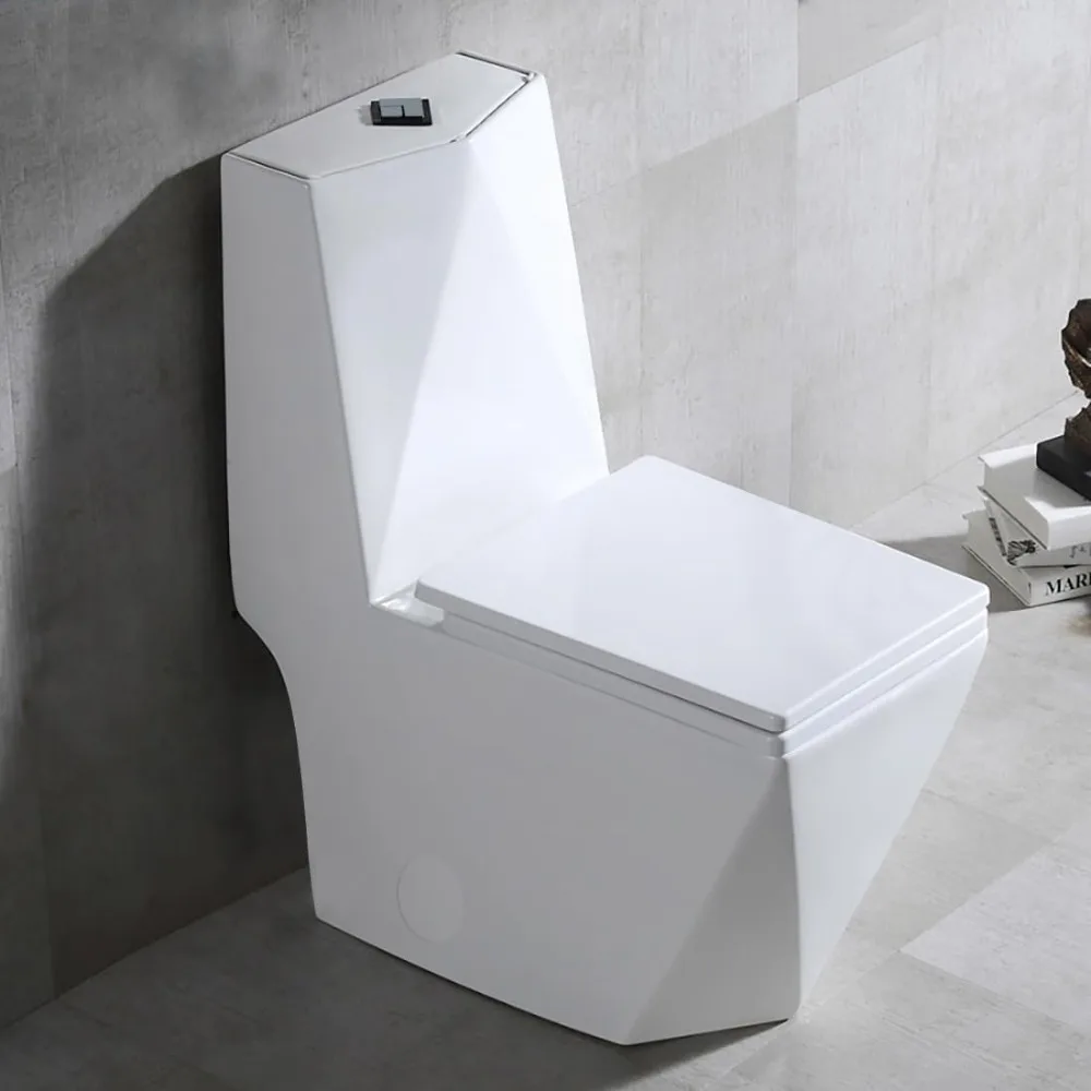 

Rectangular 1-Piece Modern Toilet: Dual Flush 0.8/1.6 GPF, Elongated Square Design, Comfortable, White, 12" Rough-In