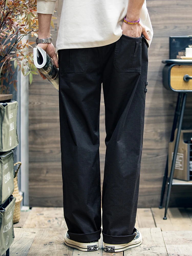 Black Straight Leg Casual Pants Men's Loose Elastic Comfortable Workwear Trousers Autumn Season Fashionable All-Match Long Tr...