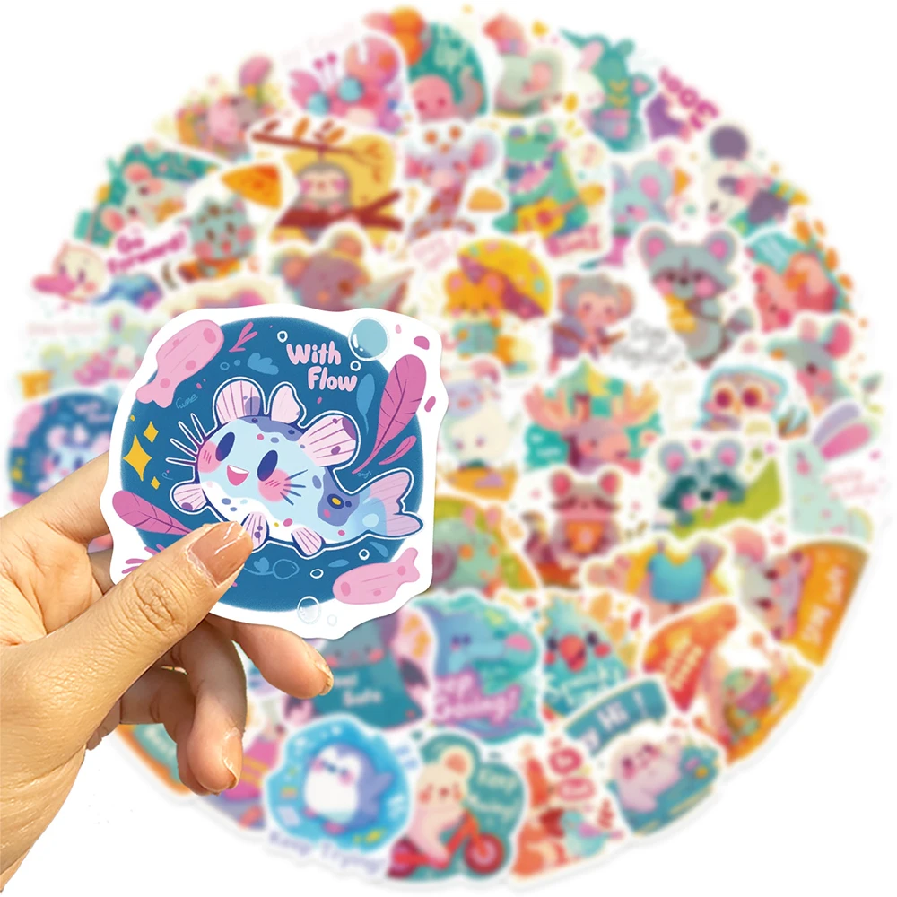 Pegatinas inspiradoras de animales de dopamina, calcomanías de dibujos animados Kawaii, papelería, teléfono, portátil, pegatina creativa, juguete para niños, 10/30/50 Uds.