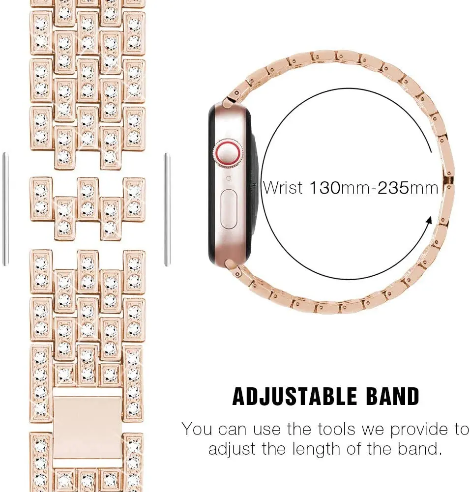 Bracelet en métal pour Apple Watch, Bracelet à maillons en acier inoxydable, Bracelet en diamant pour femme, Accessoires iWatch 9, 8, 7, 6, SE 5,