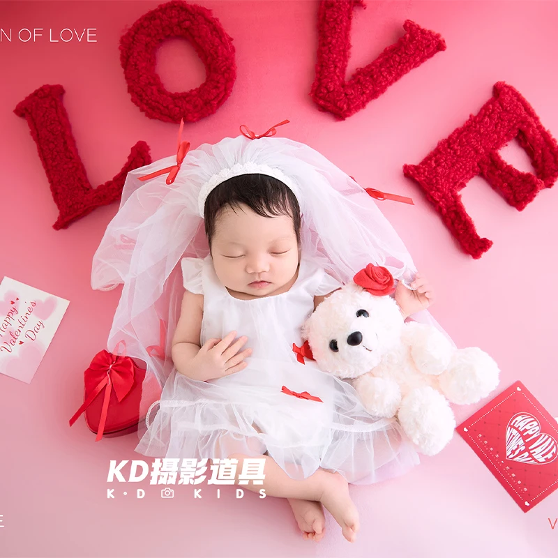 夢の結婚式のテーマ新生児写真撮影小道具女の赤ちゃん白いレースドレスヘッドベール付きプロの幼児写真撮影衣装