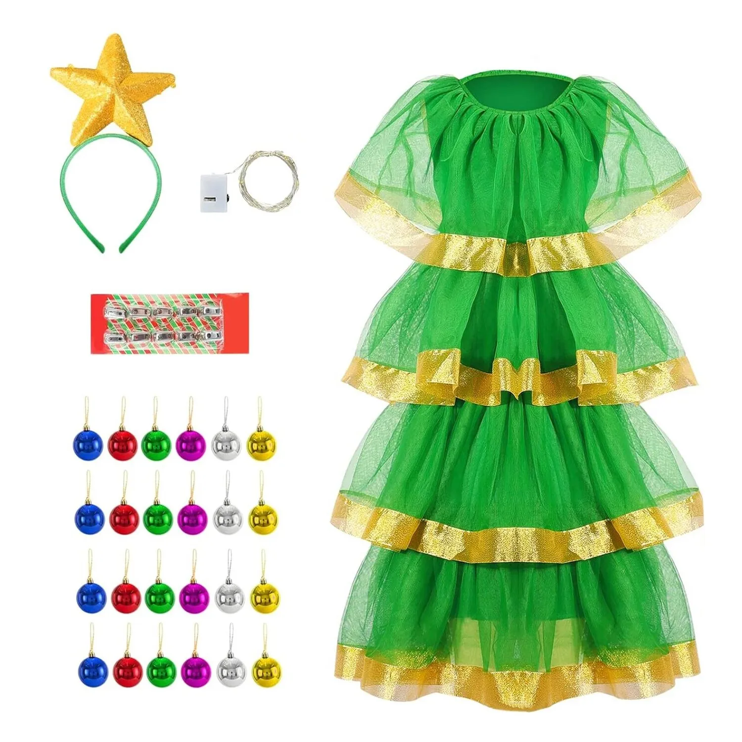 

New Christmas Tree Costume Tulle Layered Ruffle Dress Costumes For Party Stages