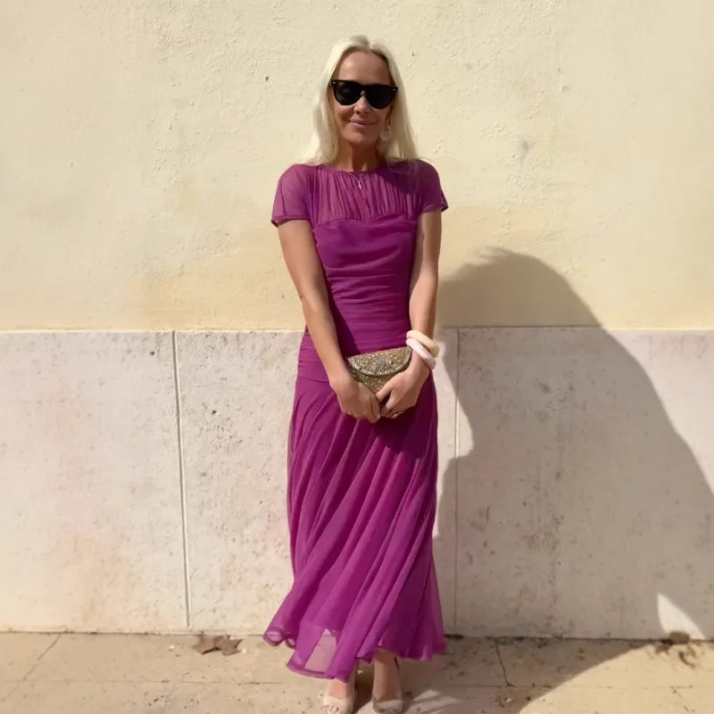 Summer Sexy Women Mesh Sheer Ruched Bodycon Evening Dress Elegant Corset Short Sleeve Flowy Guest Mermaid Cocktail Long Dress