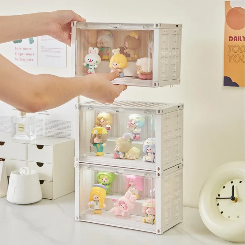 Illuminated Display Boxes Blind Box Organizer Dustproof Toys Container Magnetic Display Stand Doll Cabinet Collectibles Storage