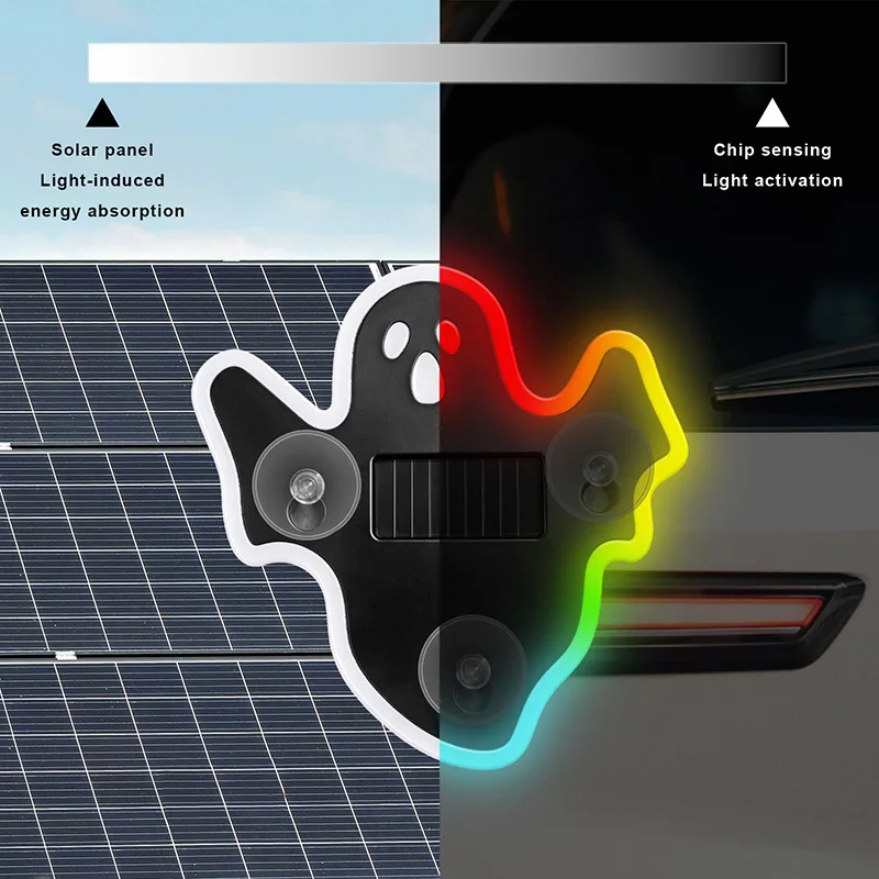 Solar Powered LED Car Ghost Dynamic Ambient Light Auto Rear Windshield Strobe Flash Safety Halloween Decorative Ambient Lamp