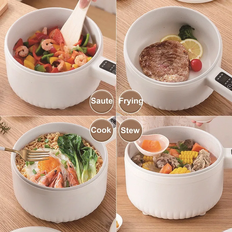 1.6L Electric Cooking Pot Home Nonstick Frying Pan Multifunctional Rice Cooker Dormitory Low Power Hot Pot Electric Steamer 600W