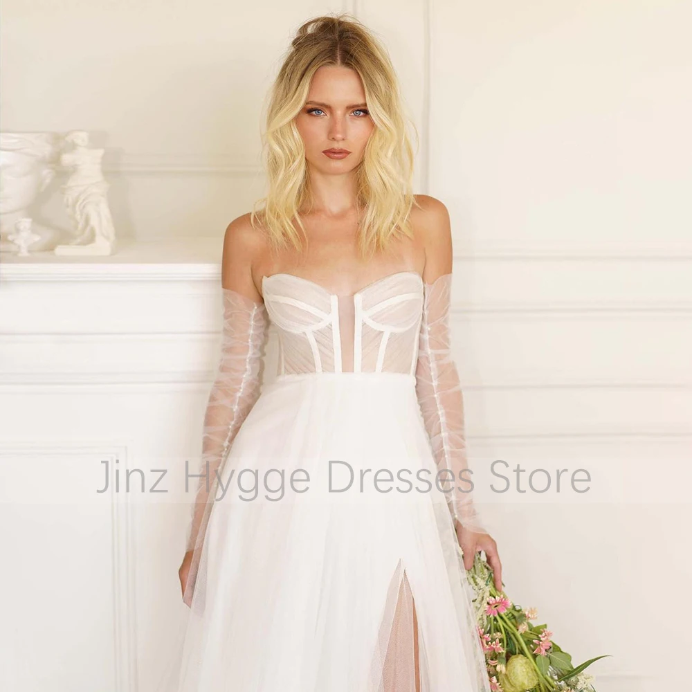 Sexy Wedding Dress White Tulle Sweetheart A Line Elegant Wedding Gowns for Women 2024 Bride Side Slit Modern Bridal Dresses Long