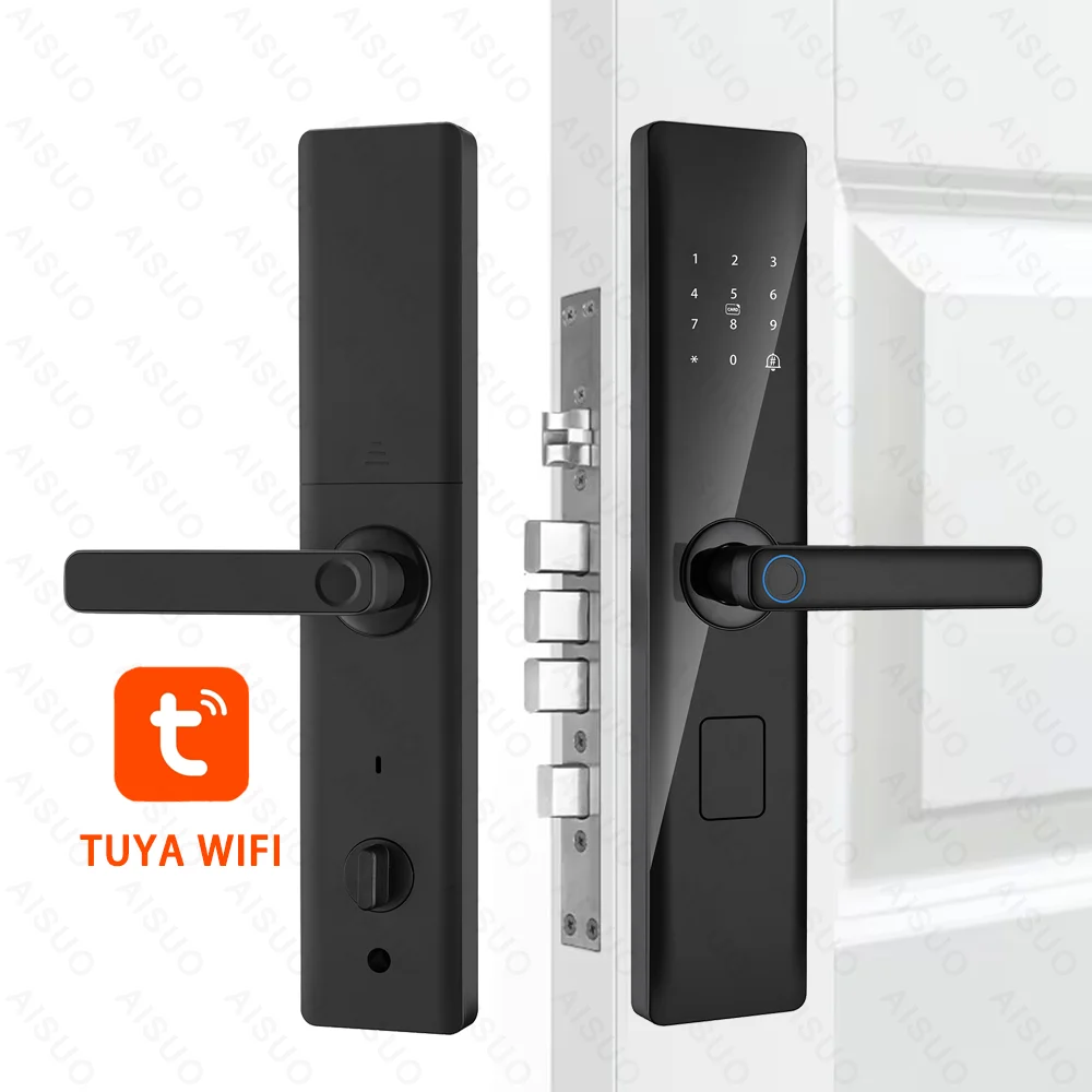 

AISUO TUYA WIFI Zinc Alloy Fully Automatic Digital Scanner Fingerprint Key Password Card Biometric Electric Door Tuya Smart Lock