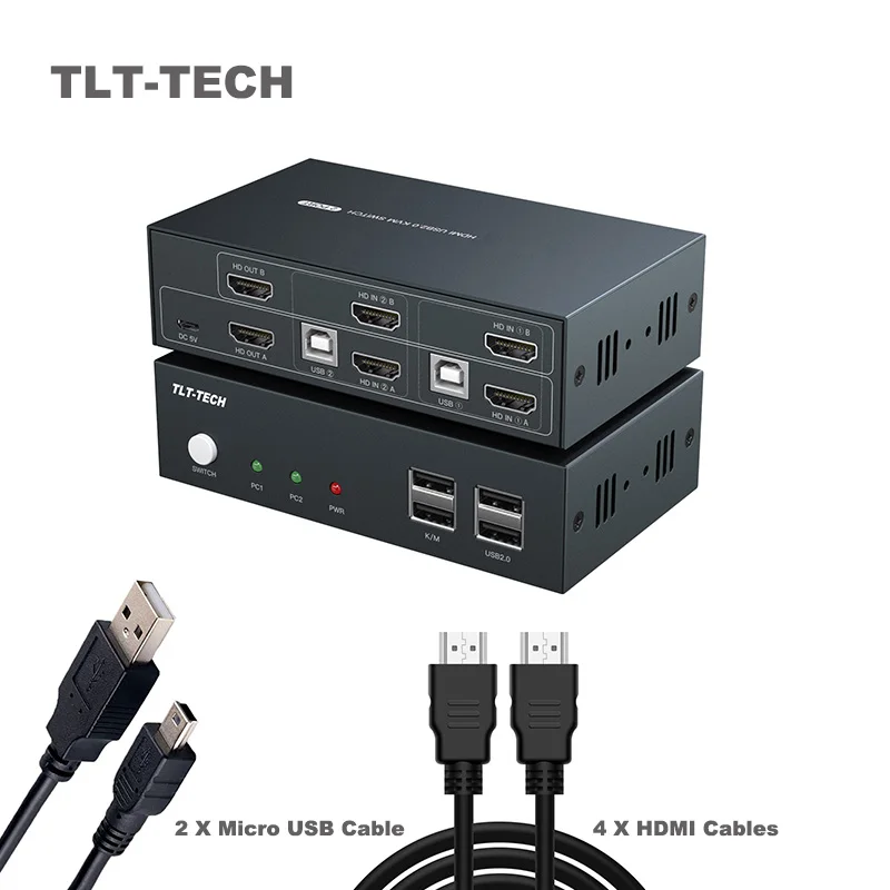 Hai Màn Hình Kvm Switch 2 Đầu Ra HDMI-Tương Thích 2 Đầu Vào Màn Hình Hỗ Trợ 4K USB2.0 Switch Kvm Cho Máy Tính