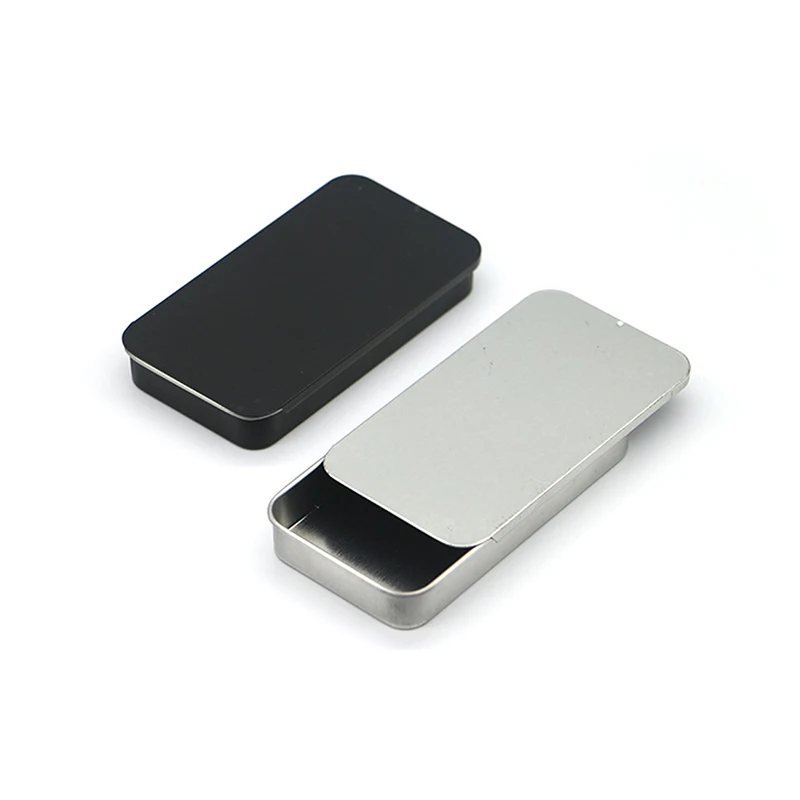 Metal Rectangular Empty Mini Tin Box Tinplate Push Candy Pill Cases Bins Jar Hinged Containers Small Organizer Storage Box