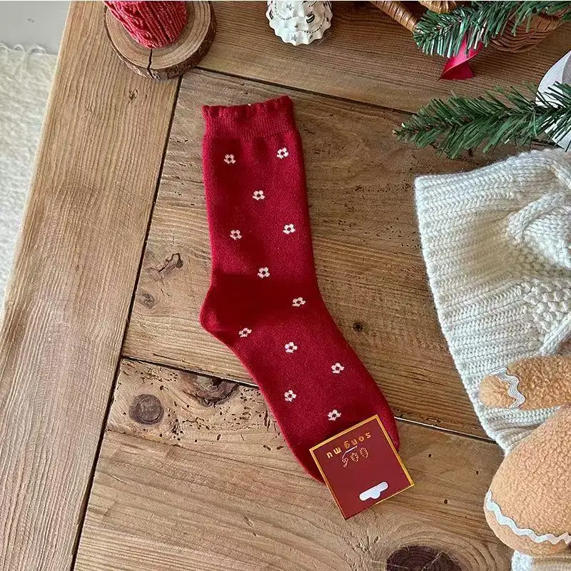 Süße Weihnachtssocken mit gepunkteter Schleife für Damen, weiche Baumwoll-Blumenstrick-Crew-Socken, für den täglichen Gebrauch, JK-Uniform, süße Freizeitoutfits – Detail 8