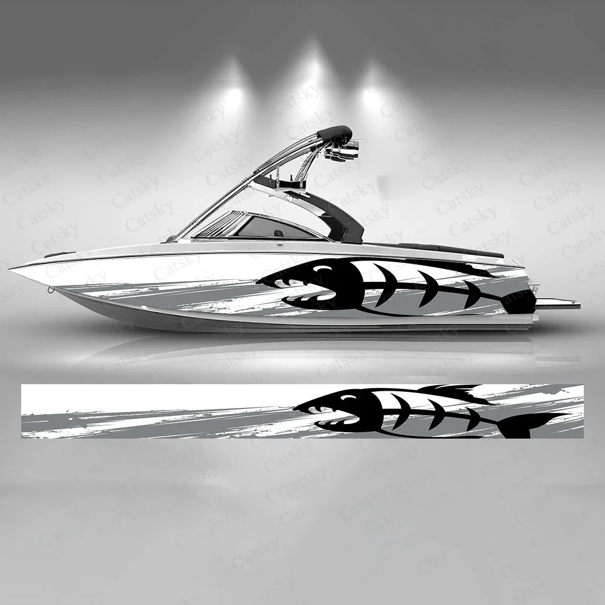 Horror Fish Bones Boat Sticker Fashion Custom Fish Boat-Sticker Vinyl Waterproof Boat Wrap Graphic Boat Wrap Decal