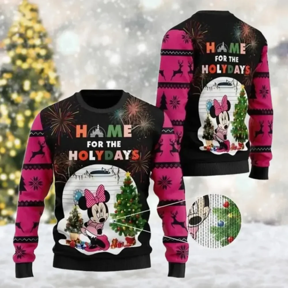 Winter Christmas Disney Cartoon Men's Pullover 3D Printed Stitch Pattern Sweater Fashion Street Style Casual Women's Pullover