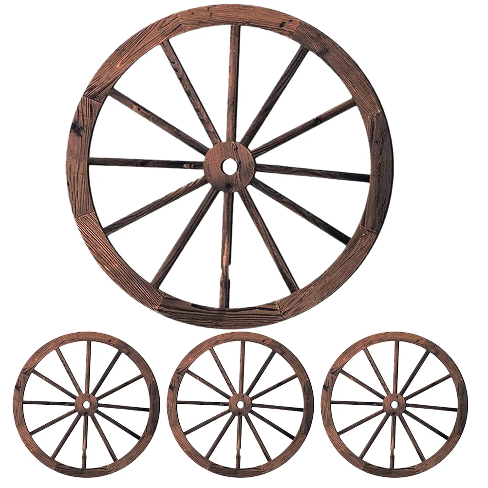 

4 Pcs Pendant Wheel Decoration Vintage Wall Wooden Wagon Wheels for Outdoor