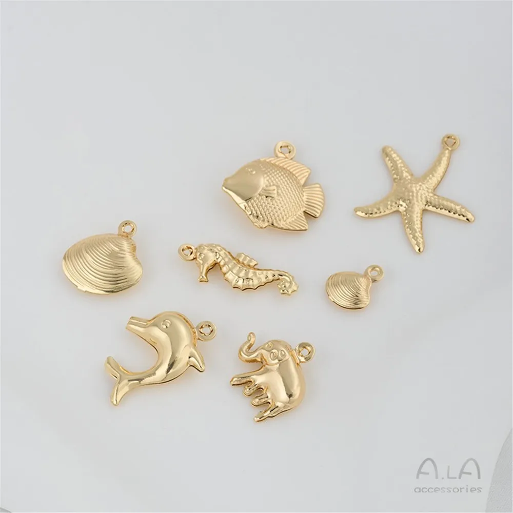 

Strong Color Preservation 14K Package Gold Marine Life Series Pendant Dolphin Shell Starfish Elephant Pendant Diy Accessories