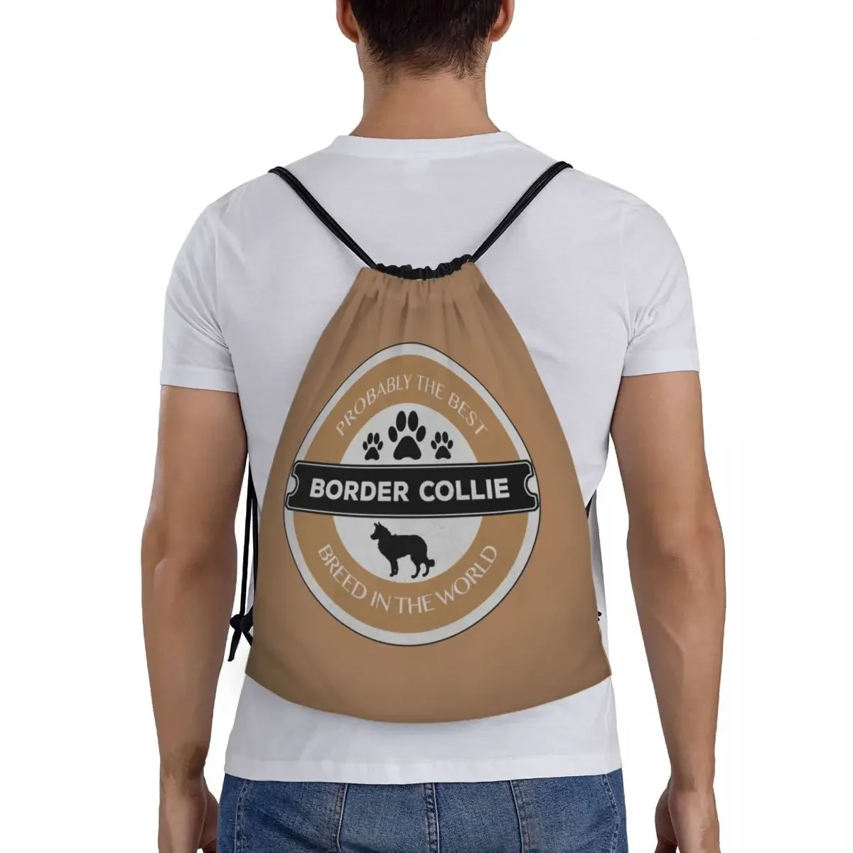 Custom Border Collie Beste Ras Van Hond Trekkoord Tas Vrouwen Mannen Lichtgewicht Huisdier Poot Sport Gym Opslag Rugzak