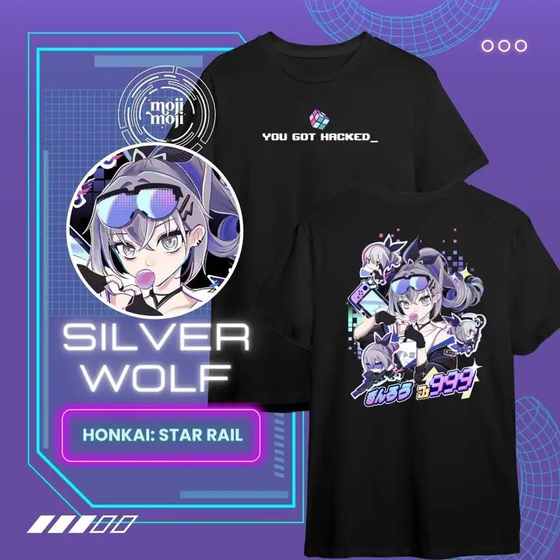 เสื้อรถไฟ silverwolf honkai Star, honkai: เสื้อยืดลายดาว, ฝูงหมาป่าสีเงิน, ฝูงหมาป่าสีเงิน, เสื้อนักเล่นเกม