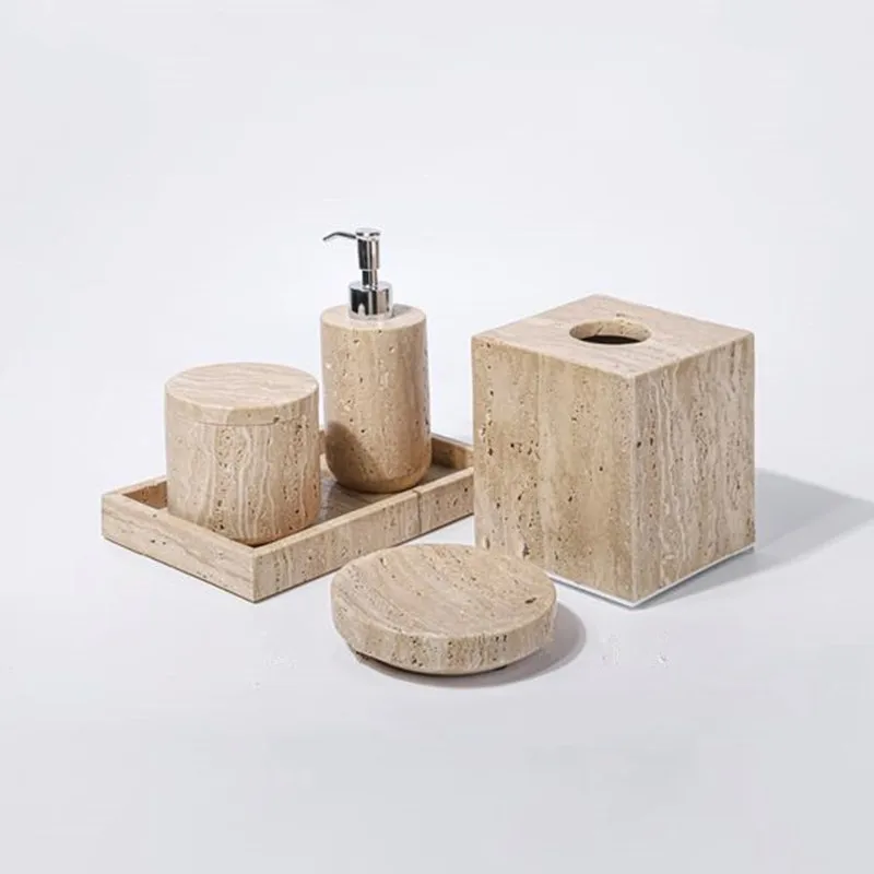 Wabi-sabi Travertine 100% Natural Marble Bathroom Set Toilet Supplies