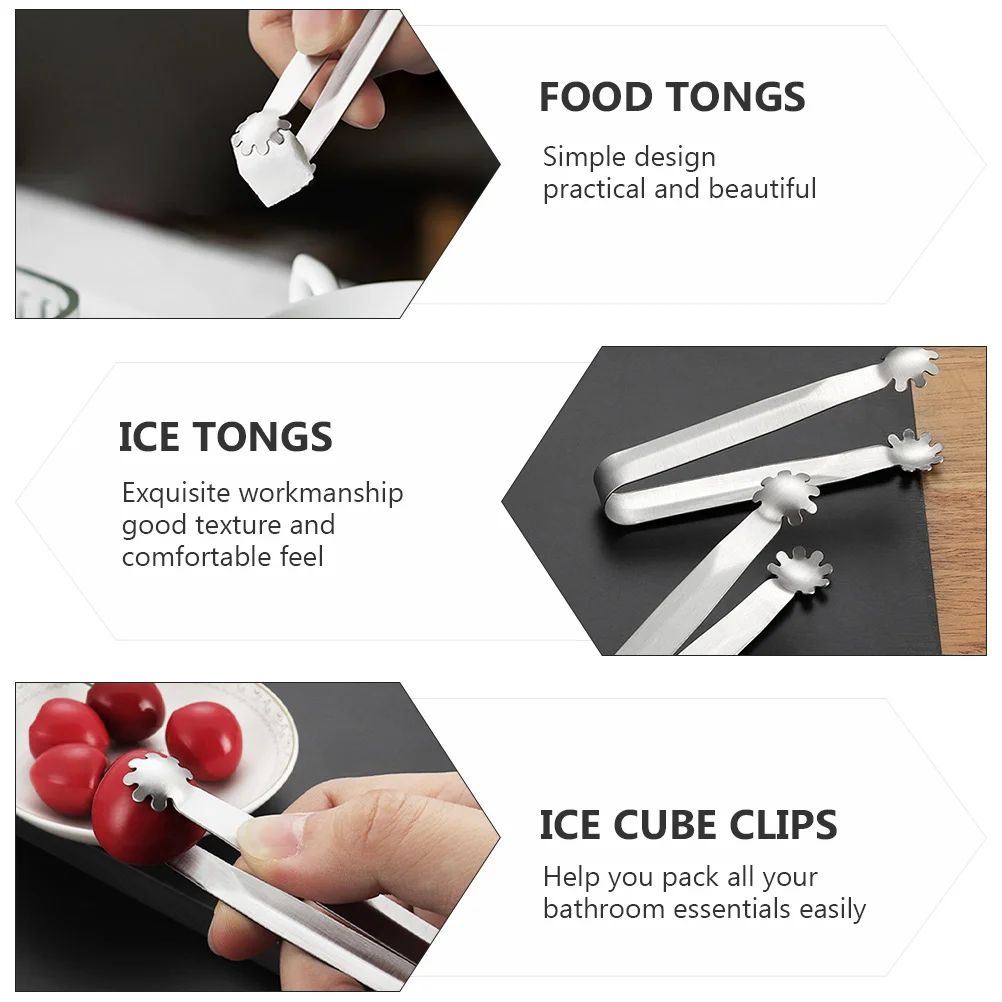 4 Pcs Ice Cube Tongs Sugar Restaurant Toaster Clips Lemon Slice Stainless Steel Foods