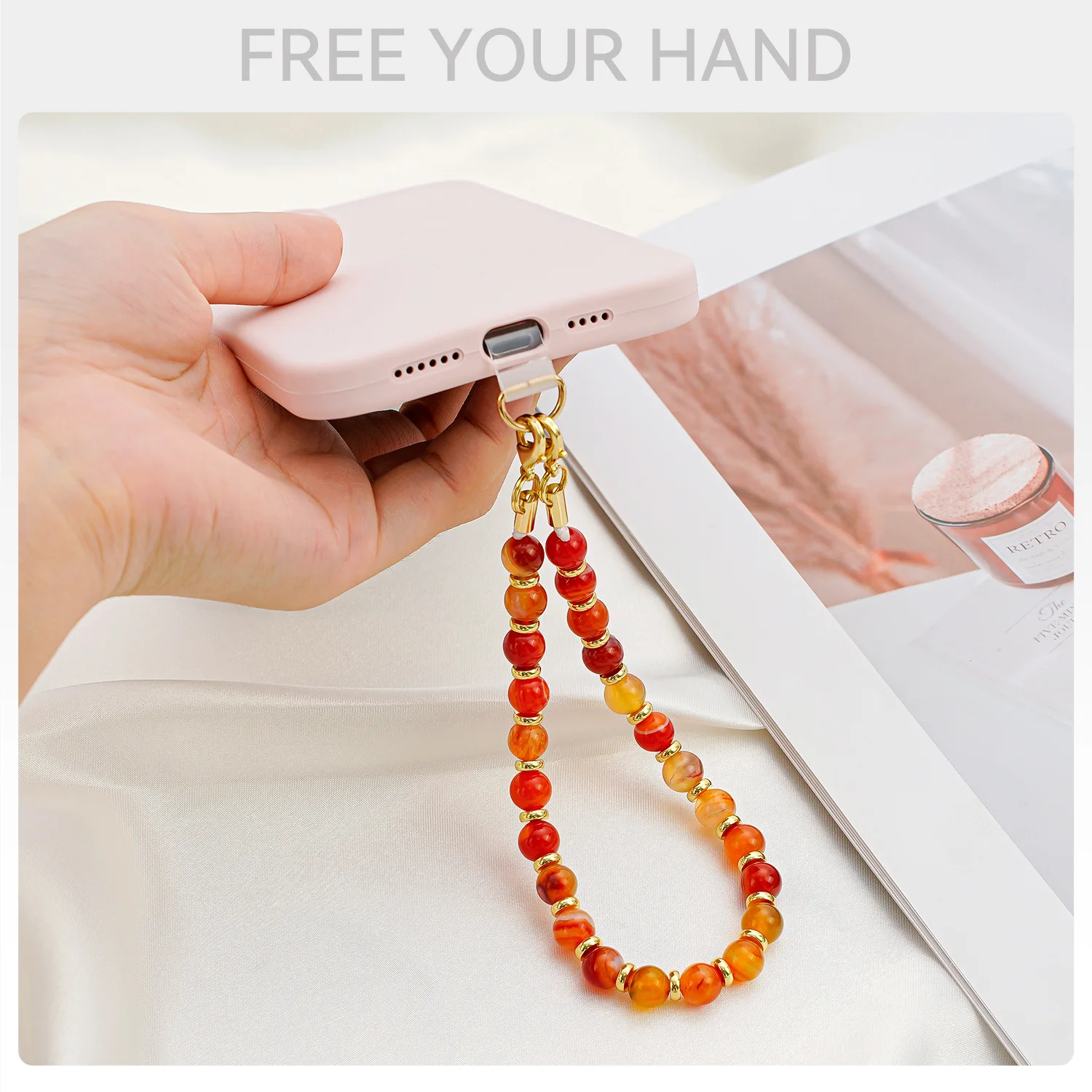 

Цепочка для мобильного телефона в богемном стиле, ручная работа, натуральный драгоценный камень, грубый камень, бусина, ремешок для телефона, модная подвеска на запястье с веревкой для телефона