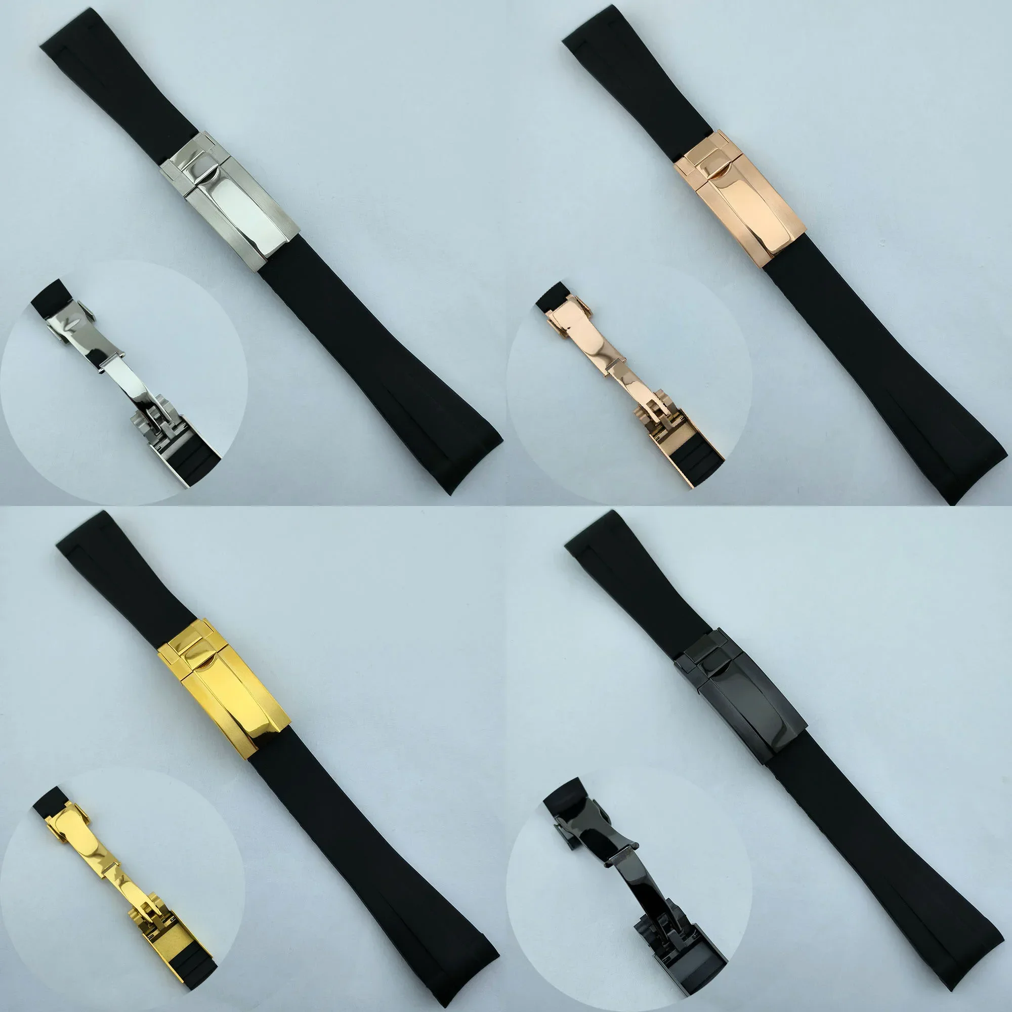 

20mm rubber strap with black curved end waterproof silicone watch strap bracelet suitable for SUB GMT Yacht Daytona NH35 case