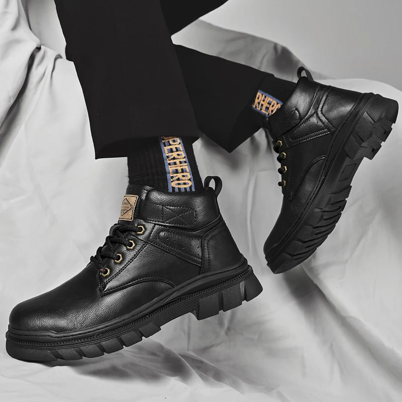 

Men's retro boots Casual retro style Business office or work Thick soled height increasing fashion high top leather shoes