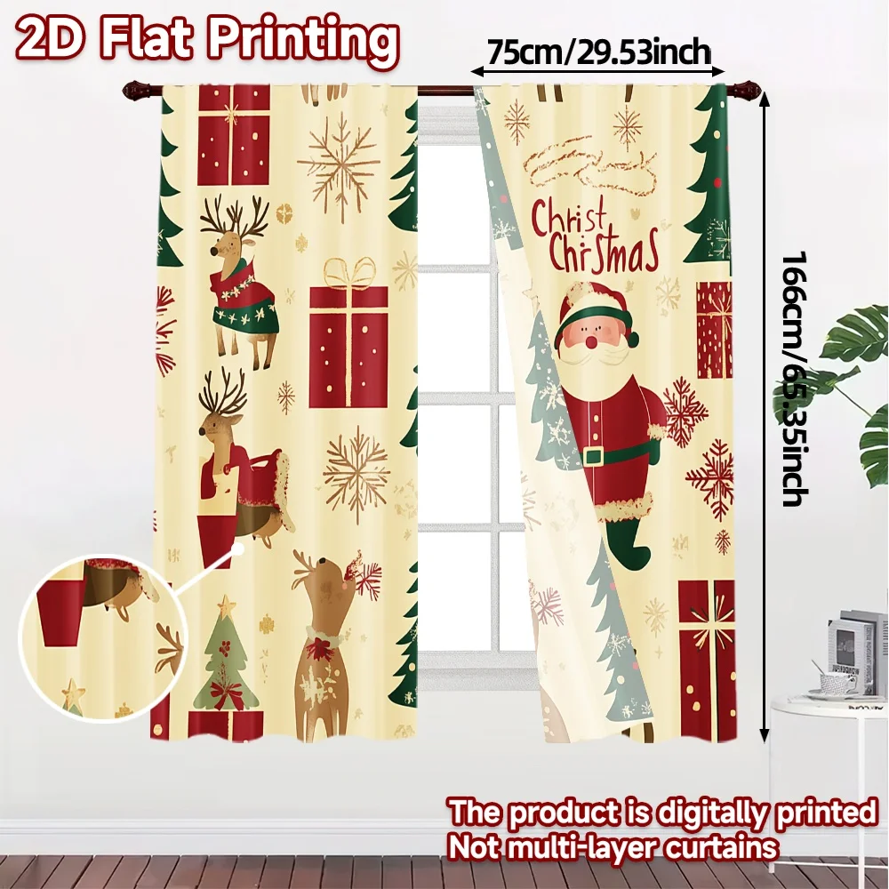 2pcs,Curtains Christmas Tree Snowflakes Santa Chic Minimalist Curtains Durable Polyester Curtains Art Deco Festive Perfect for