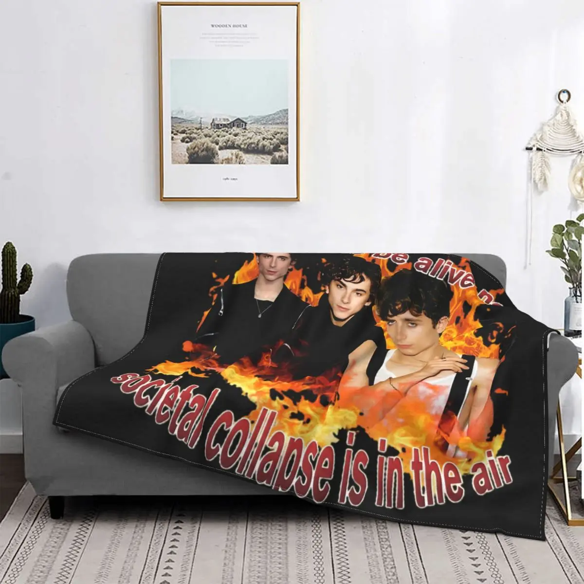 Timothee Chalamet Societal Collapse Flannel Blankets Creative Throw Blankets for Bed Sofa Couch 150*125cm Bedspreads