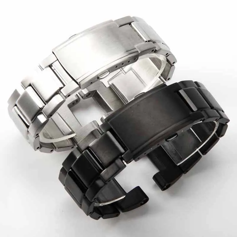 for Casio GST-B100 S110 W300 400 Series Watchband Solid Sefined Steel Concave Mouth Watch Strap 26mm*14mm Silver Black Bracelet